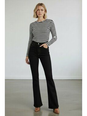 Rag & Bone Womens Casey High Rise Black Denim Full Length Flare Jeans NWT 27